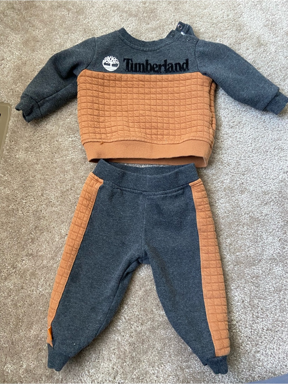 Timberland Kids' Gray and Brown Quilted Sweatshirt and Sweatpants Set